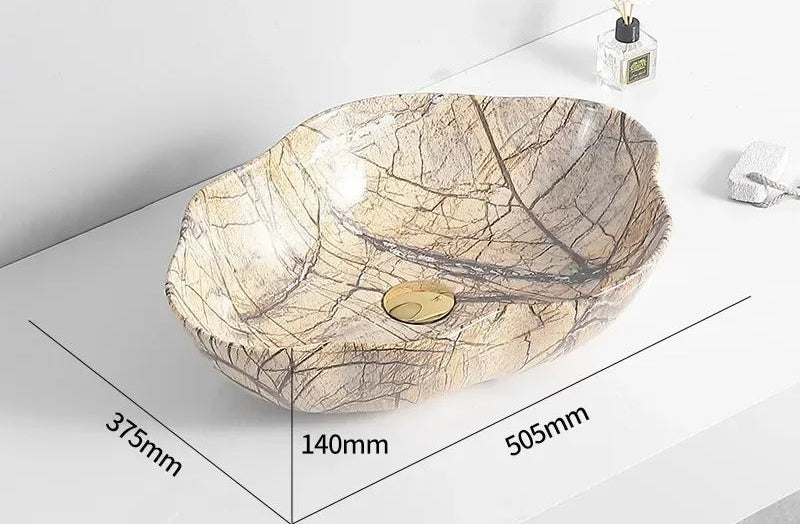 Scratch-Resistant Marble-Pattern Ceramic Vessel Sink (Above-Counter)