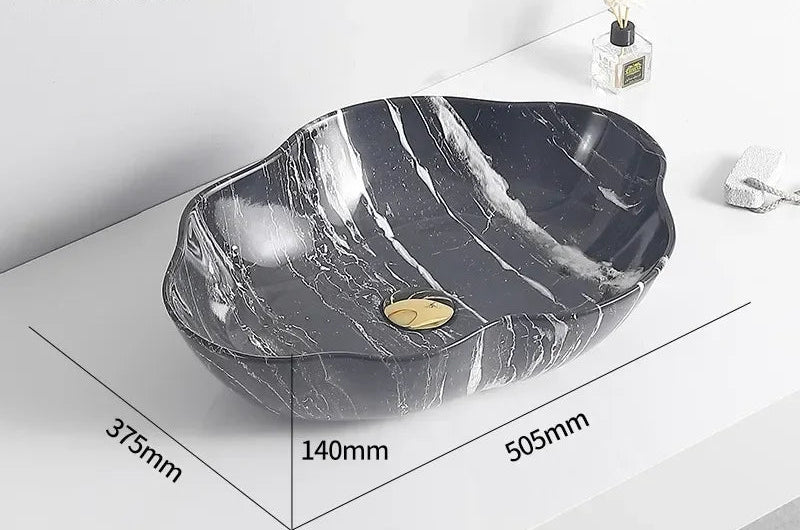 Scratch-Resistant Marble-Pattern Ceramic Vessel Sink (Above-Counter)
