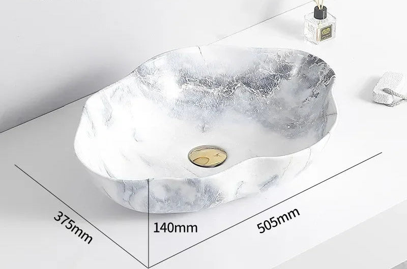 Scratch-Resistant Marble-Pattern Ceramic Vessel Sink (Above-Counter)