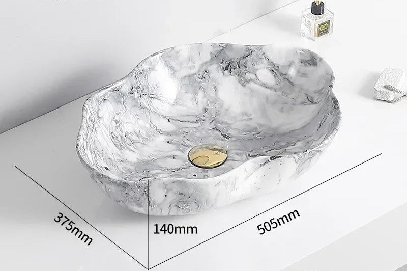 Scratch-Resistant Marble-Pattern Ceramic Vessel Sink (Above-Counter)