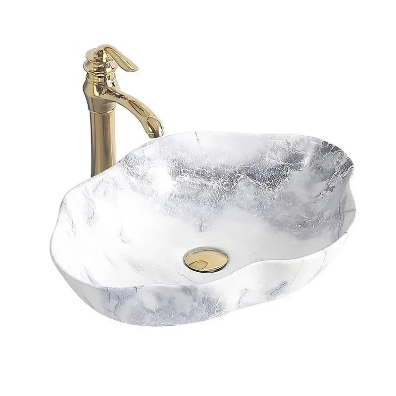 Scratch-Resistant Marble-Pattern Ceramic Vessel Sink (Above-Counter)