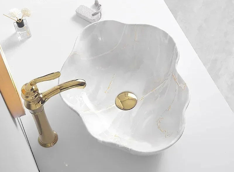 Scratch-Resistant Marble-Pattern Ceramic Vessel Sink (Above-Counter)
