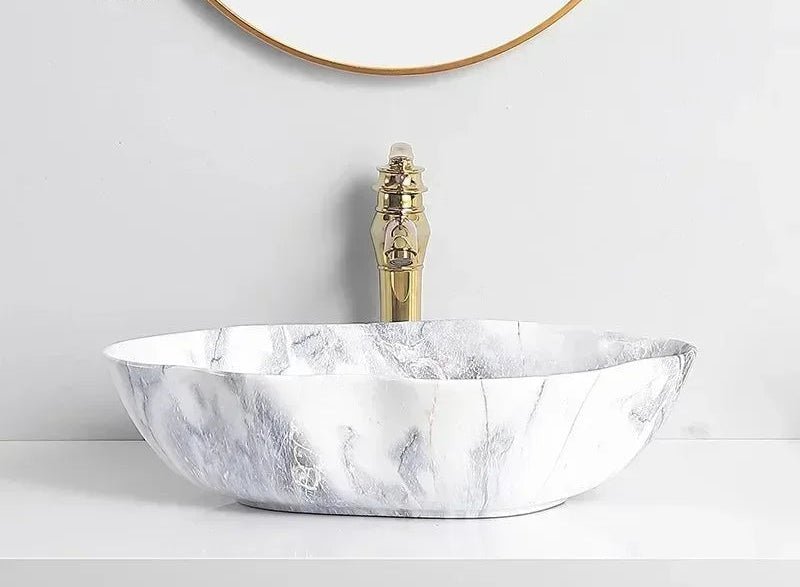 Scratch-Resistant Marble-Pattern Ceramic Vessel Sink (Above-Counter)