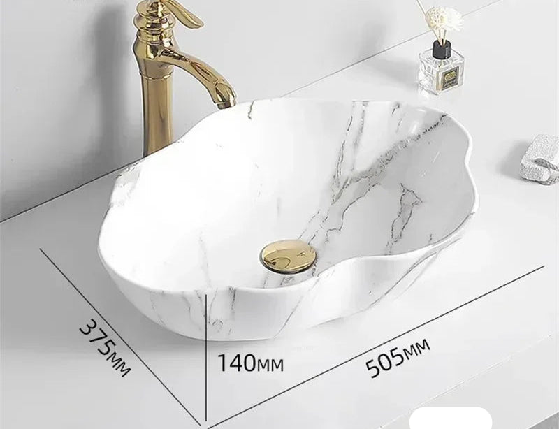 Scratch-Resistant Marble-Pattern Ceramic Vessel Sink (Above-Counter)