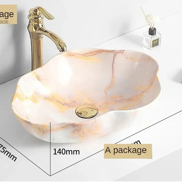 Scratch-Resistant Marble-Pattern Ceramic Vessel Sink (Above-Counter)