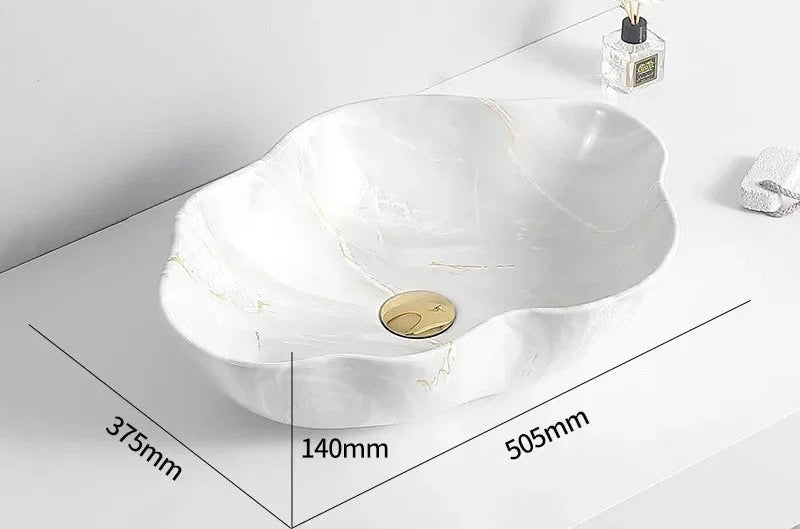 Scratch-Resistant Marble-Pattern Ceramic Vessel Sink (Above-Counter)