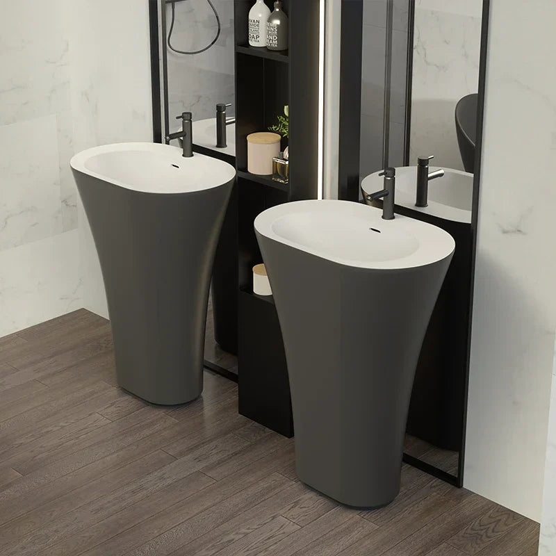 Seamless Solid Surface Pedestal Sink (Floor-Mount)