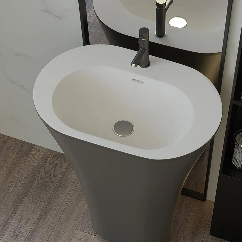 Seamless Solid Surface Pedestal Sink (Floor-Mount)