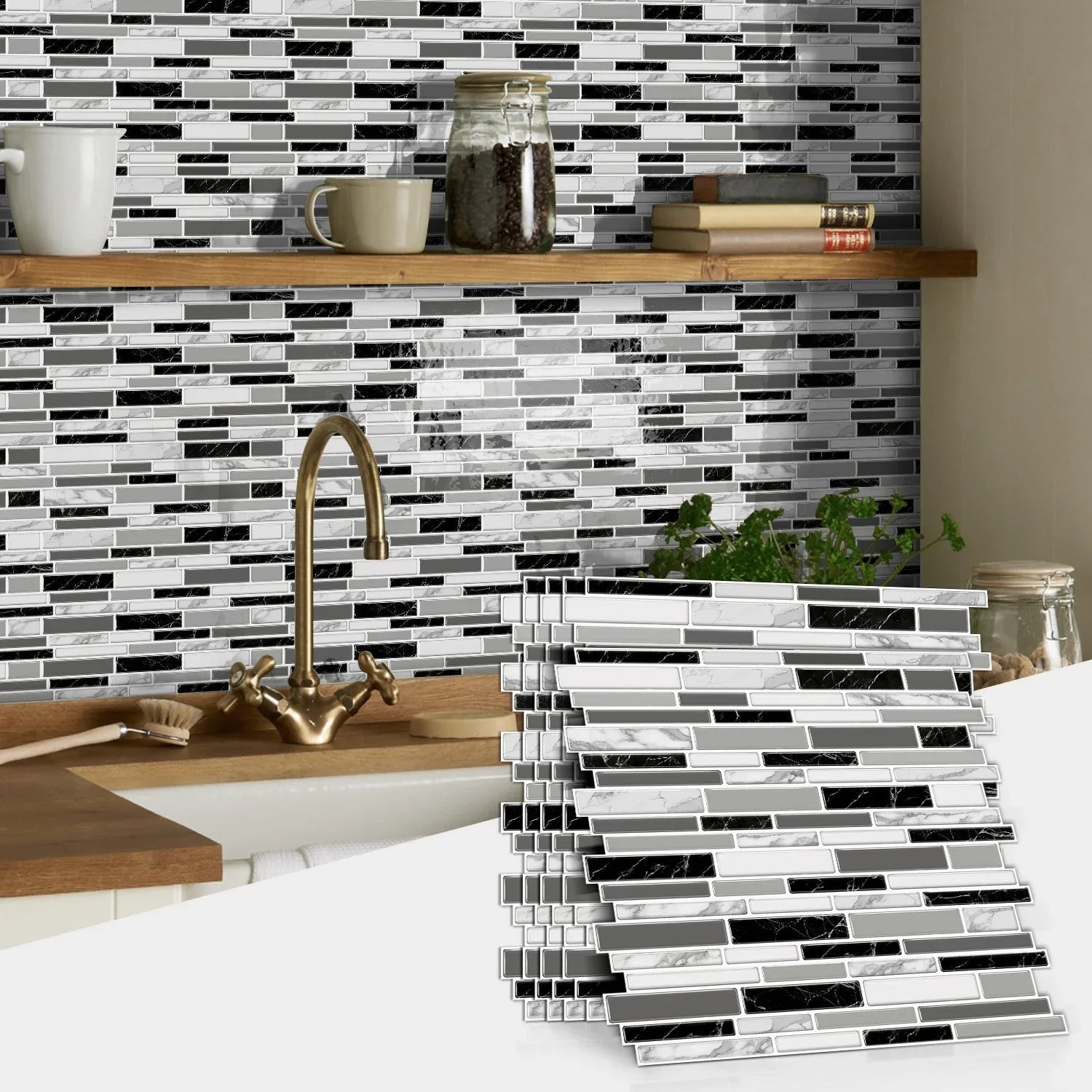 Self-Adhesive Black & White Marble Wall Stickers
