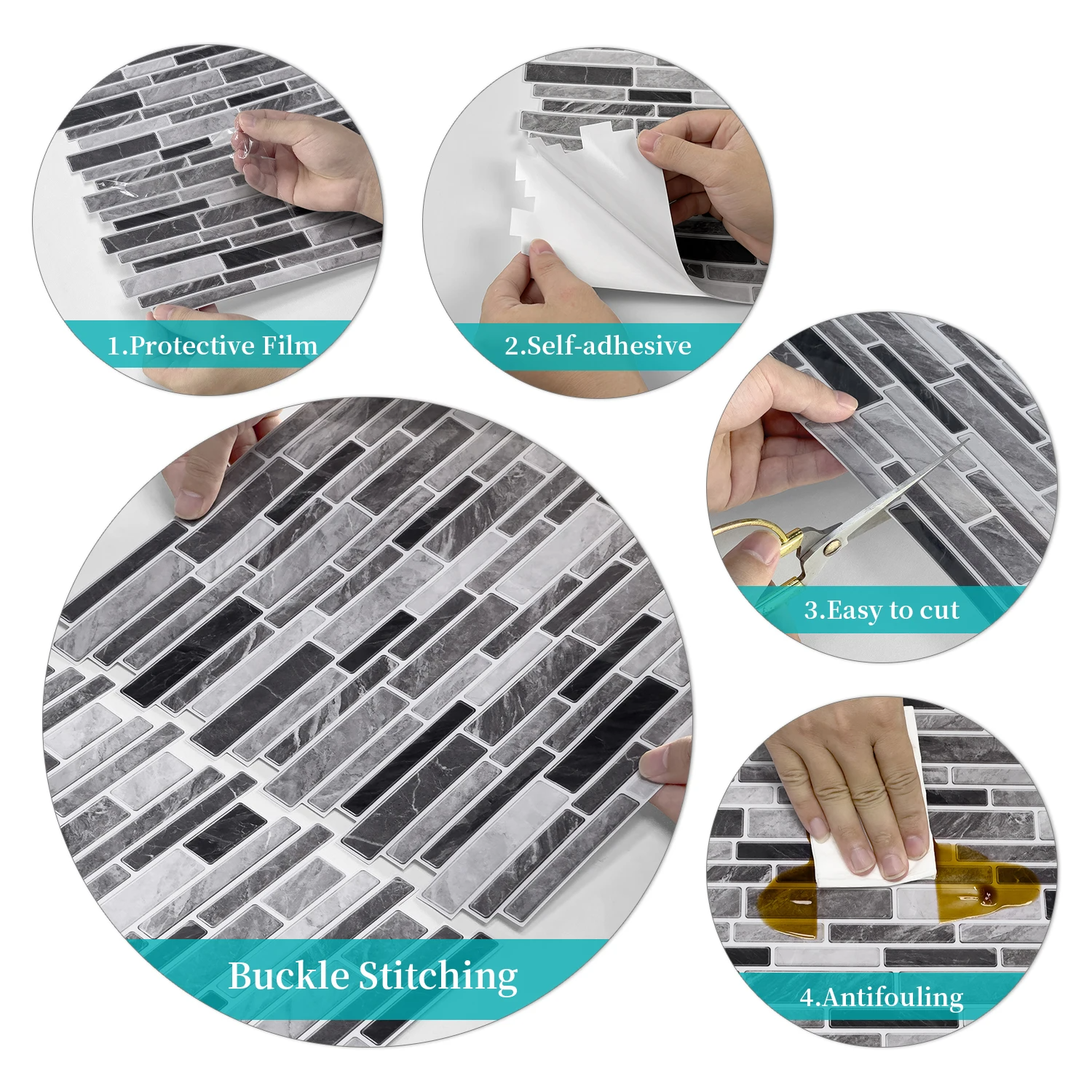 Self-Adhesive Black & White Marble Wall Stickers