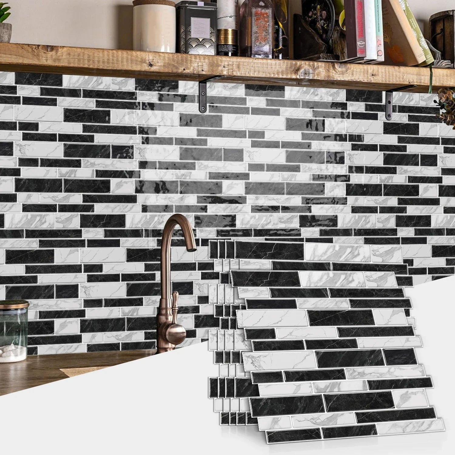 Self-Adhesive Black & White Marble Wall Stickers