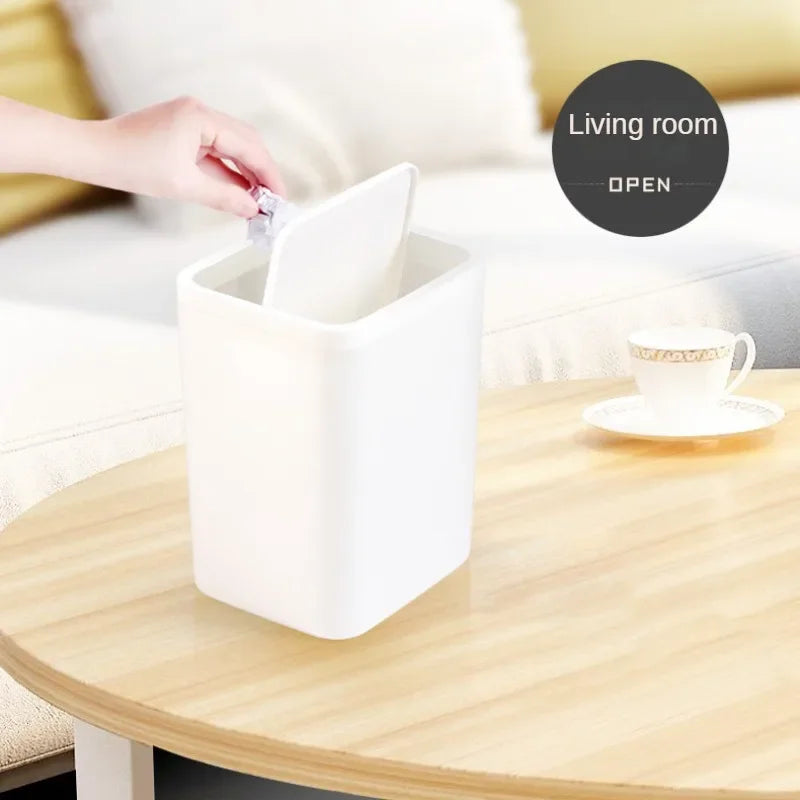 Shake-Cover Space-Saving Mini Desk Trash Can (Slim Cylinder)