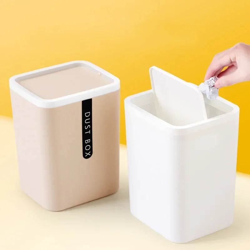 Shake-Cover Space-Saving Mini Desk Trash Can (Slim Cylinder)