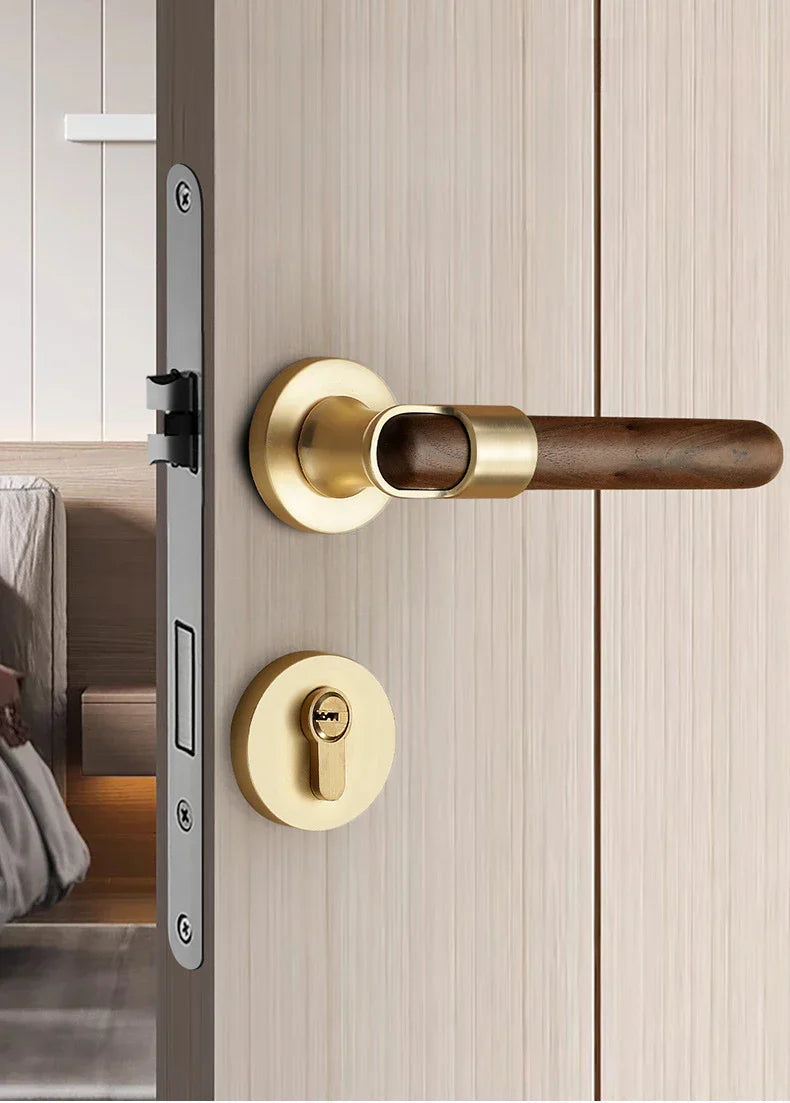 Silent Split-Handle Walnut Interior Door Lock (Keys Included)