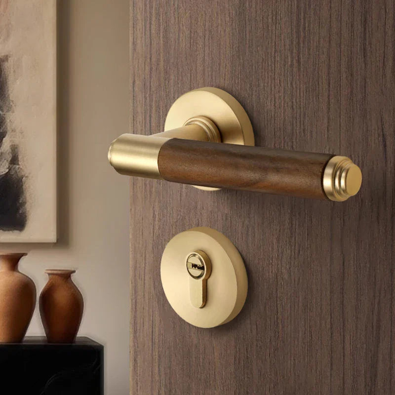 Silent Split-Handle Walnut Interior Door Lock (Keys Included)