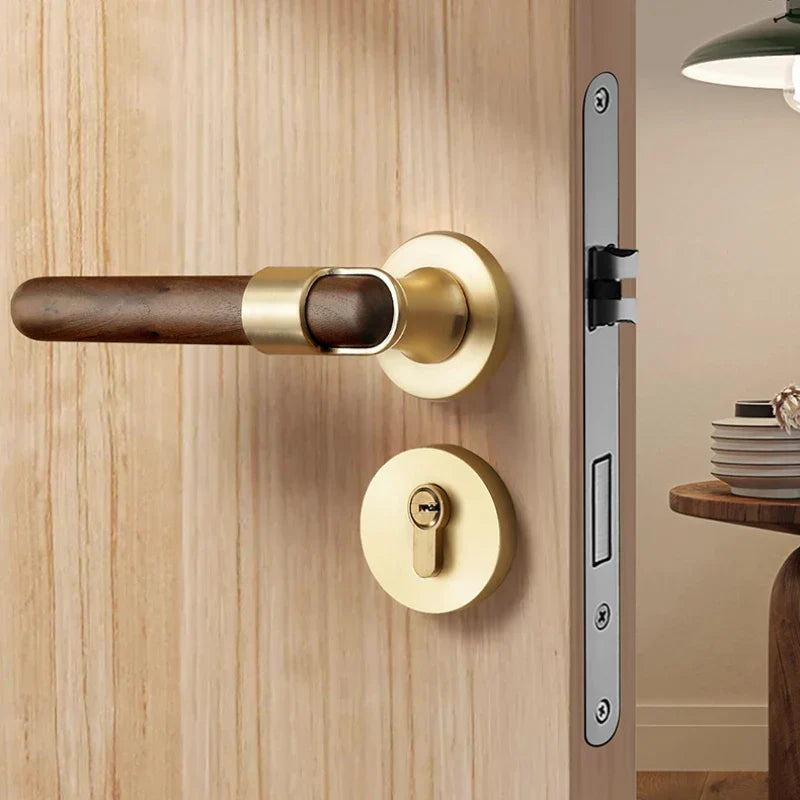 Silent Split-Handle Walnut Interior Door Lock (Keys Included)