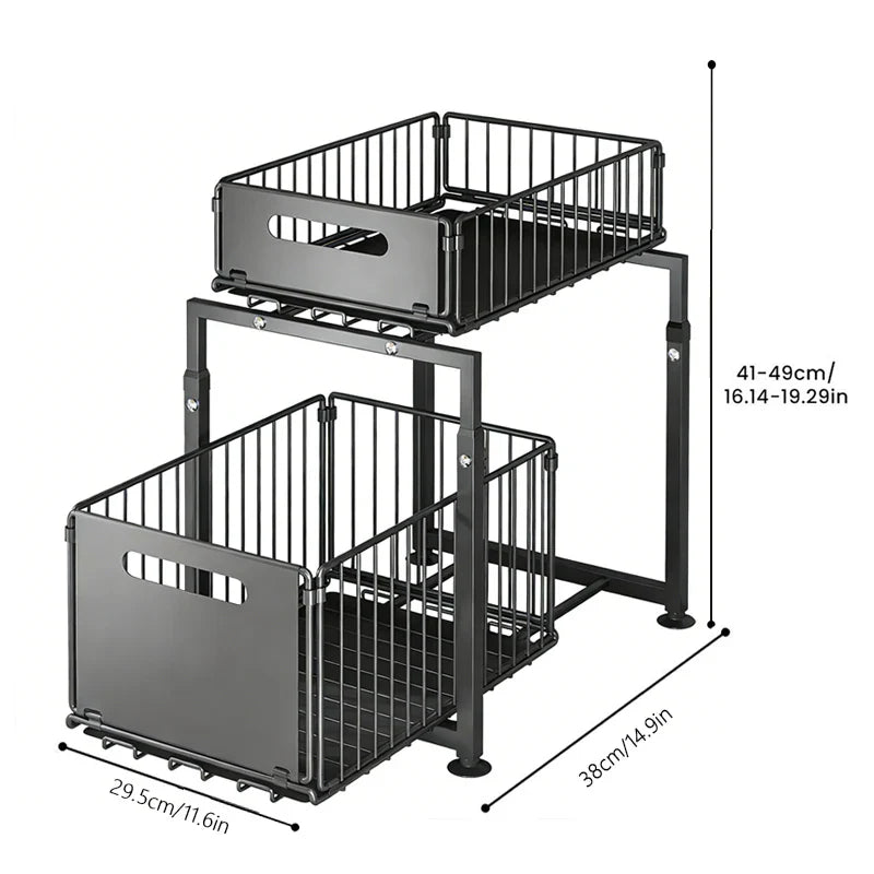 Smooth Sliding 2-Tier Steel Pull-Out Cabinet Organizer