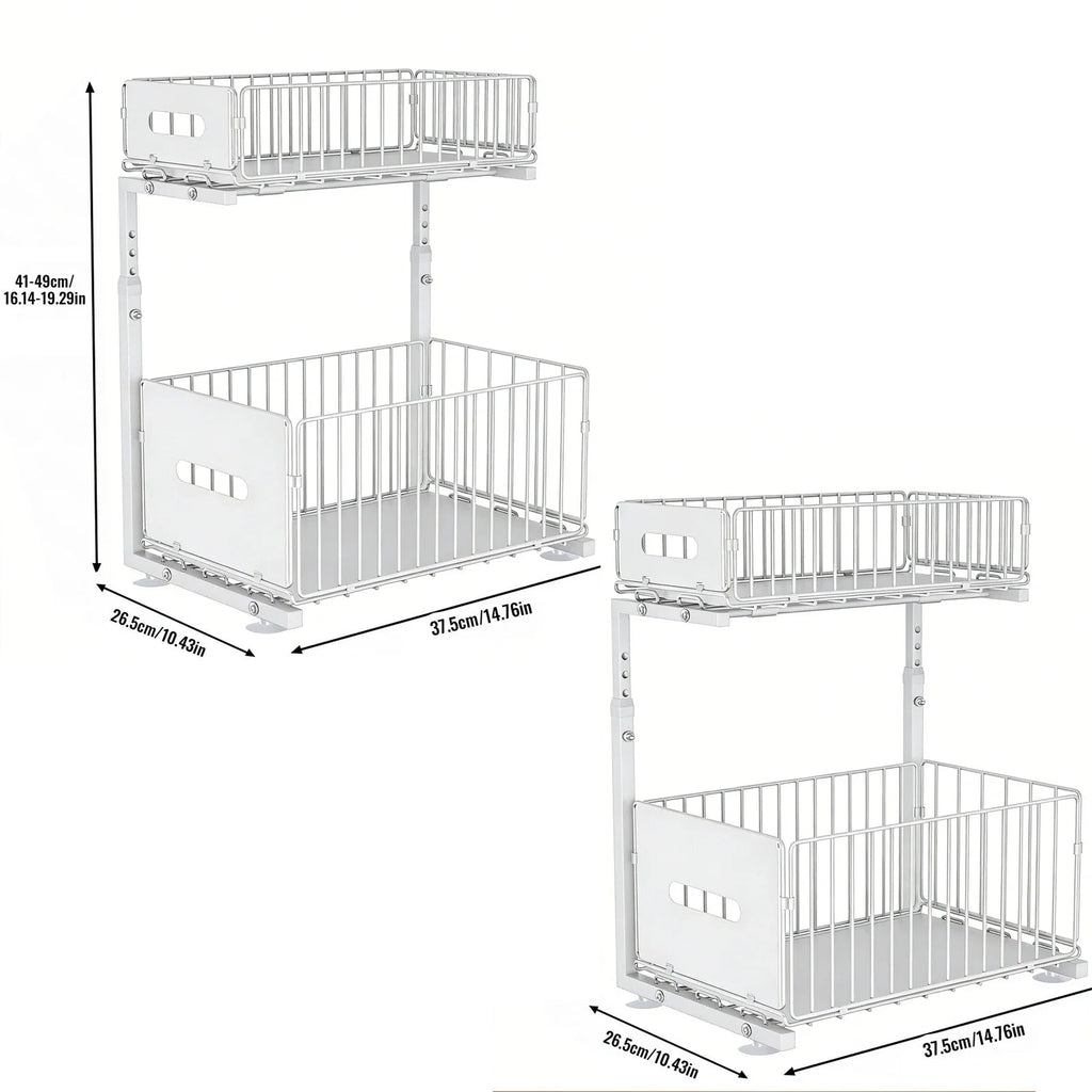 Smooth Sliding 2-Tier Steel Pull-Out Cabinet Organizer