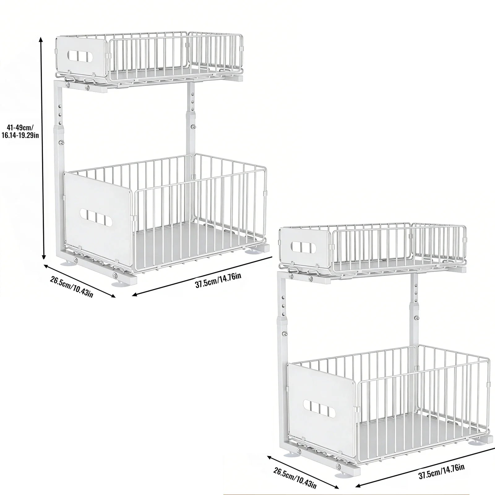 Smooth Sliding 2-Tier Steel Pull-Out Cabinet Organizer