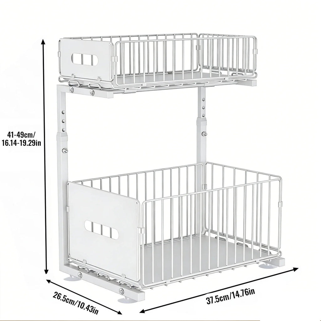 Smooth Sliding 2-Tier Steel Pull-Out Cabinet Organizer