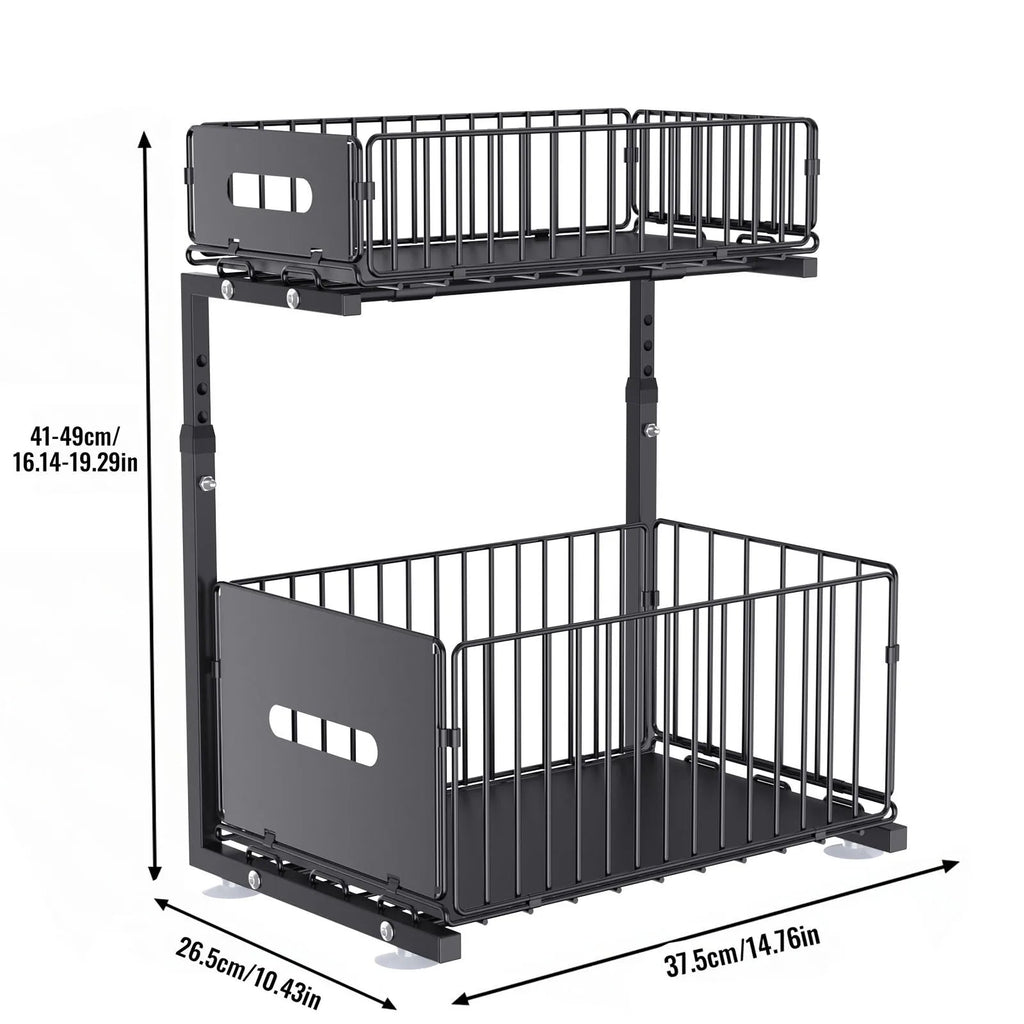 Smooth Sliding 2-Tier Steel Pull-Out Cabinet Organizer