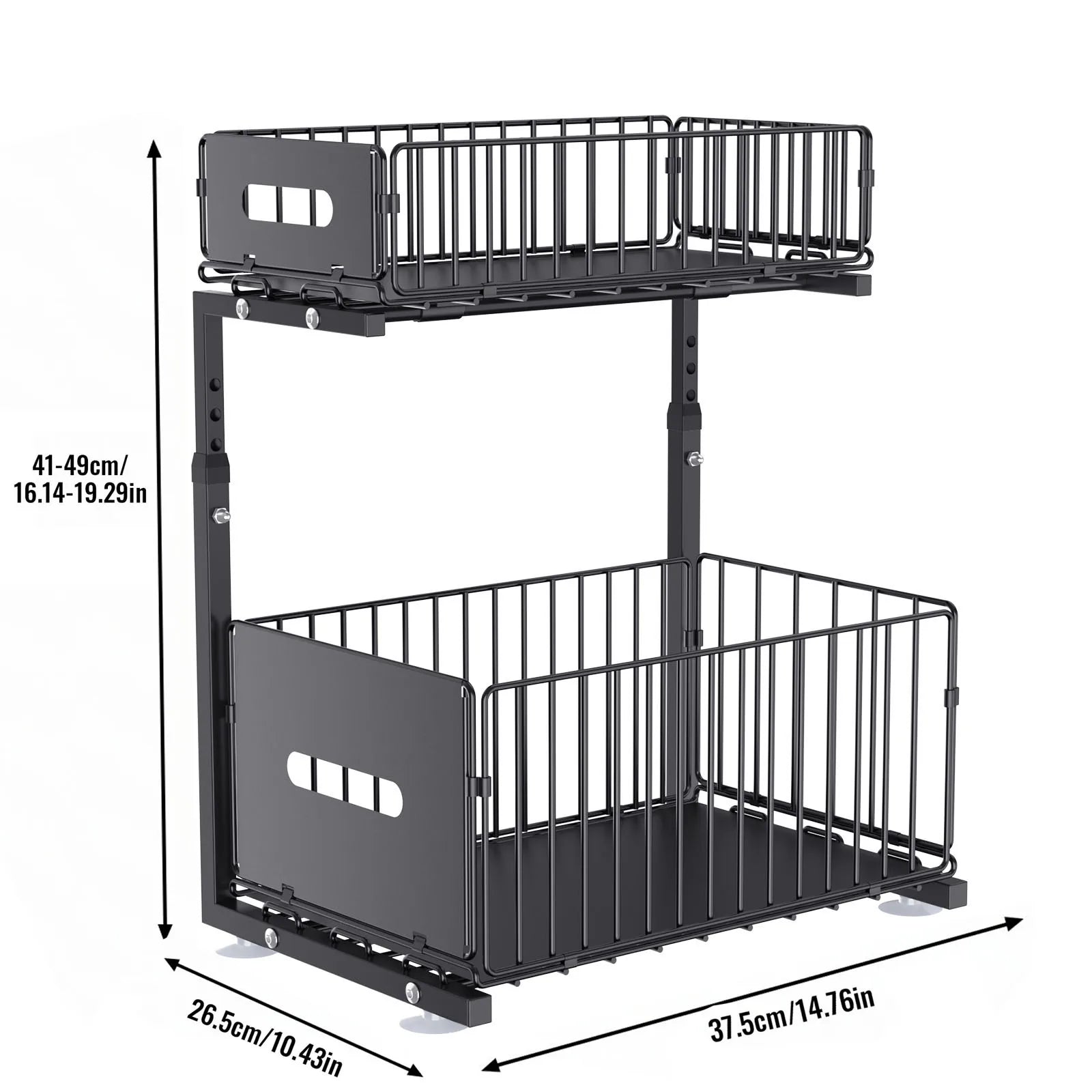 Smooth Sliding 2-Tier Steel Pull-Out Cabinet Organizer