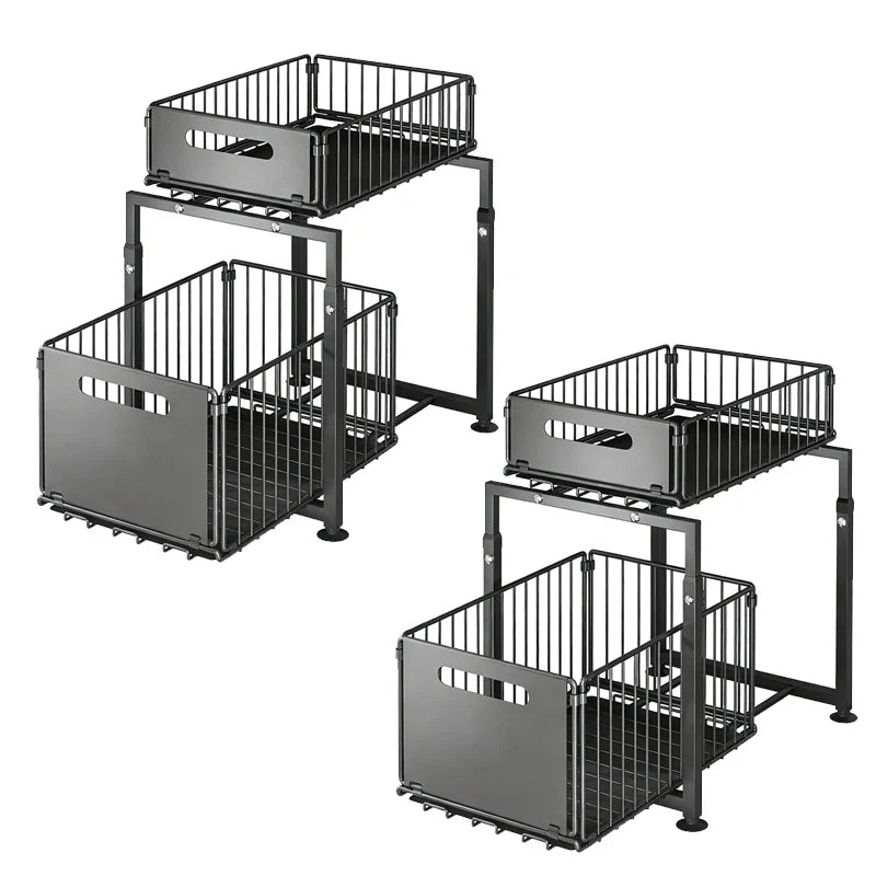 Smooth Sliding 2-Tier Steel Pull-Out Cabinet Organizer