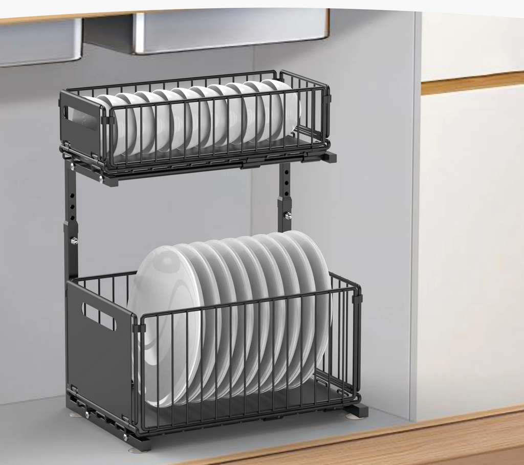Smooth Sliding 2-Tier Steel Pull-Out Cabinet Organizer