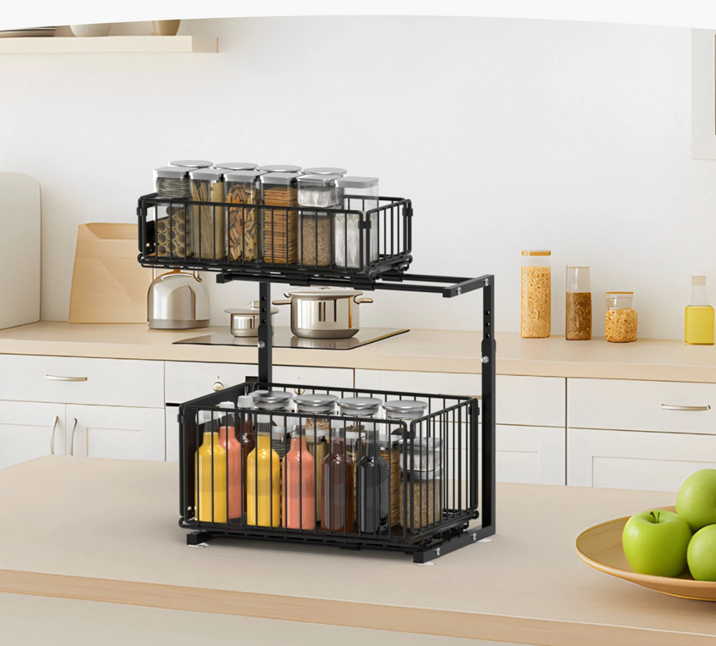 Smooth Sliding 2-Tier Steel Pull-Out Cabinet Organizer