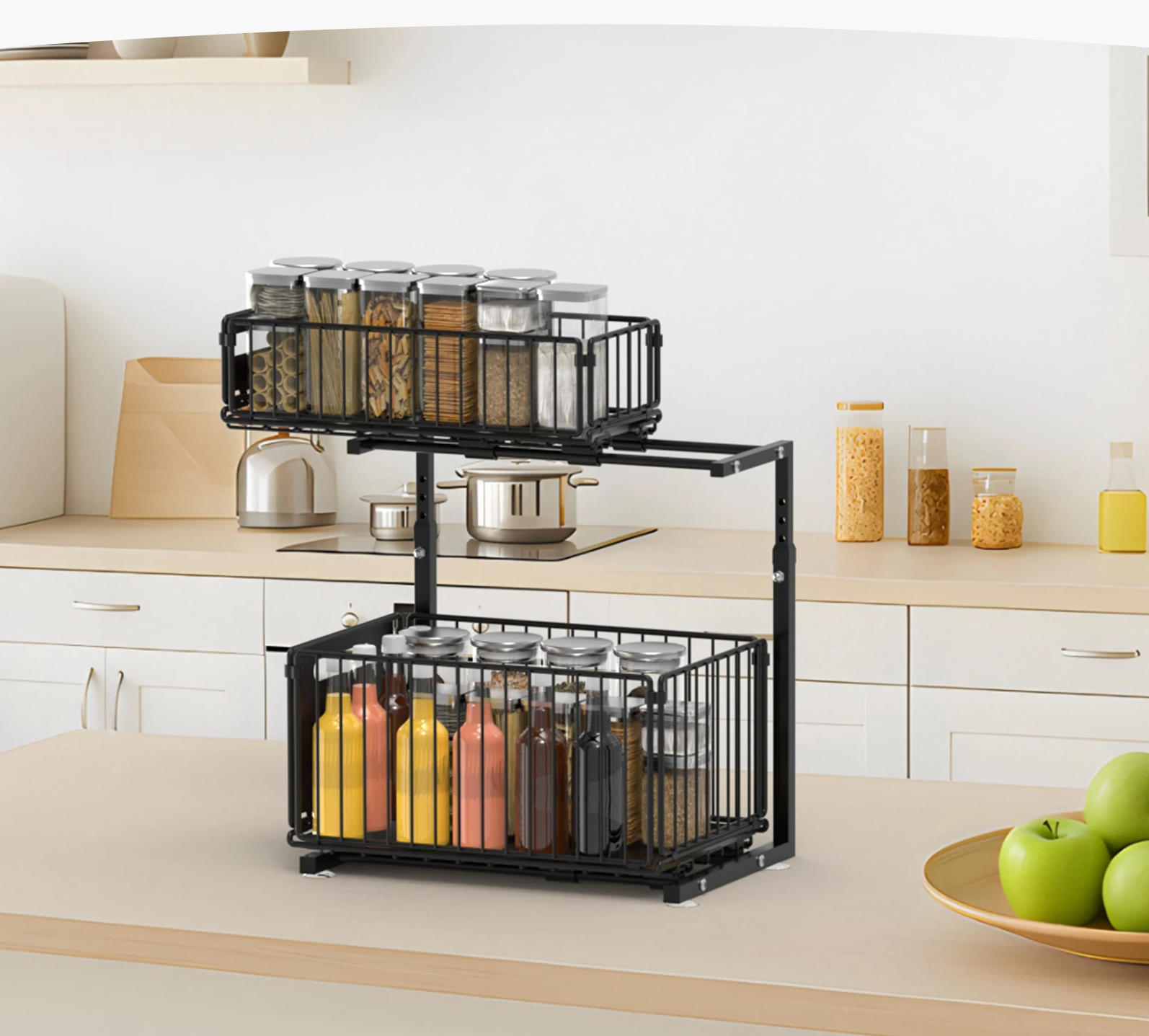 Smooth Sliding 2-Tier Steel Pull-Out Cabinet Organizer