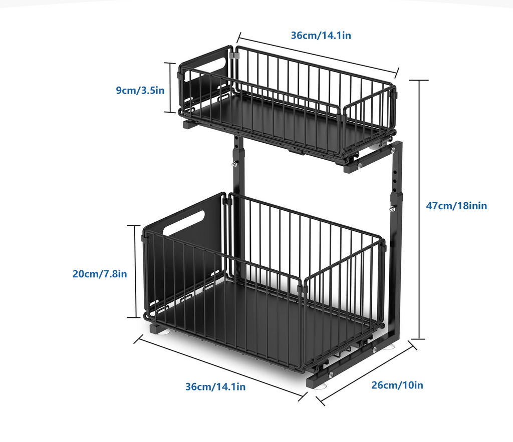 Smooth Sliding 2-Tier Steel Pull-Out Cabinet Organizer