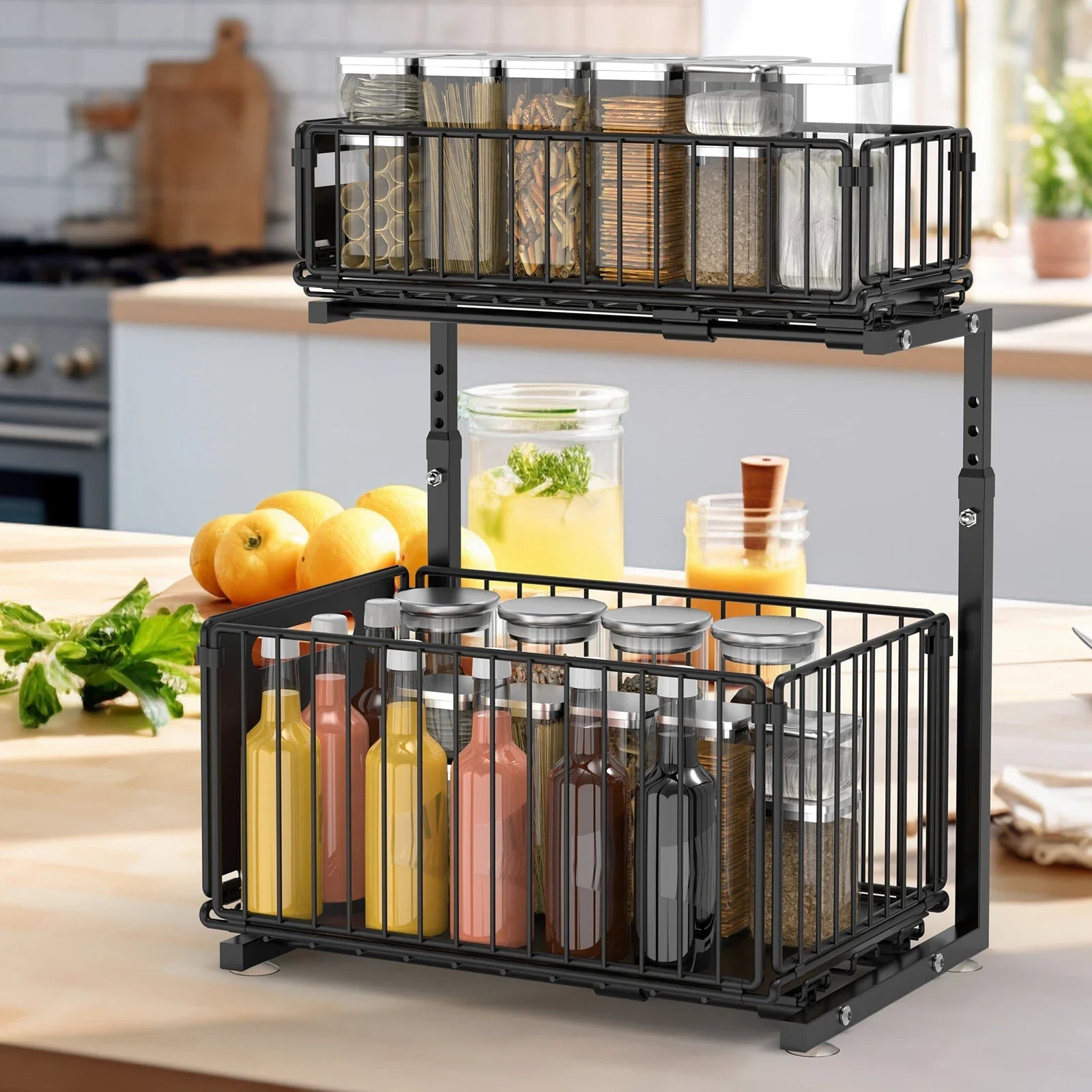 Smooth Sliding 2-Tier Steel Pull-Out Cabinet Organizer