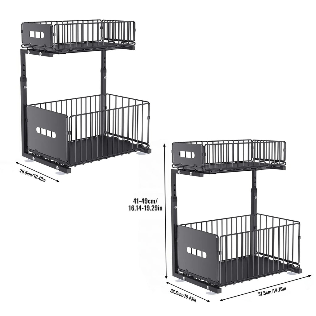 Smooth Sliding 2-Tier Steel Pull-Out Cabinet Organizer