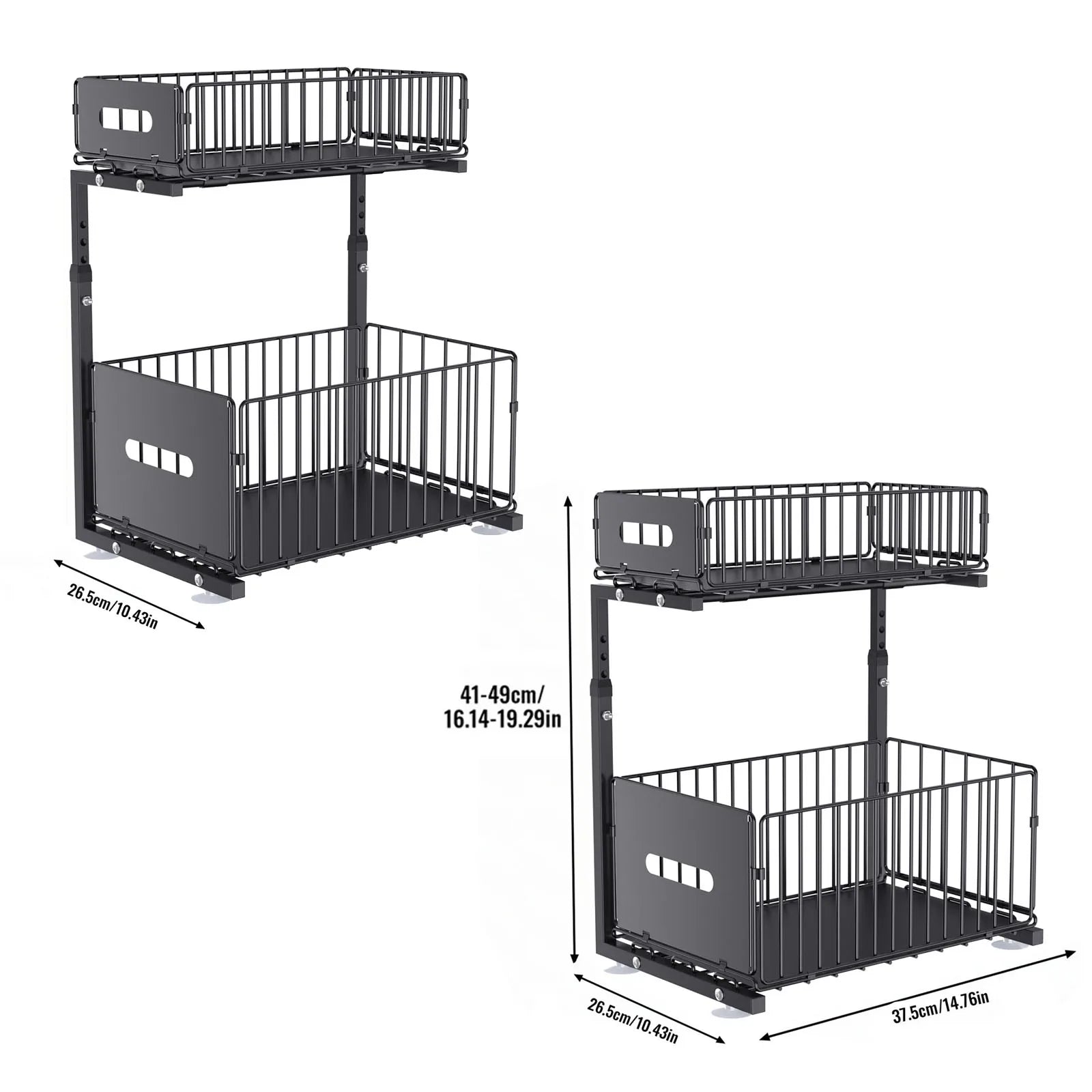 Smooth Sliding 2-Tier Steel Pull-Out Cabinet Organizer