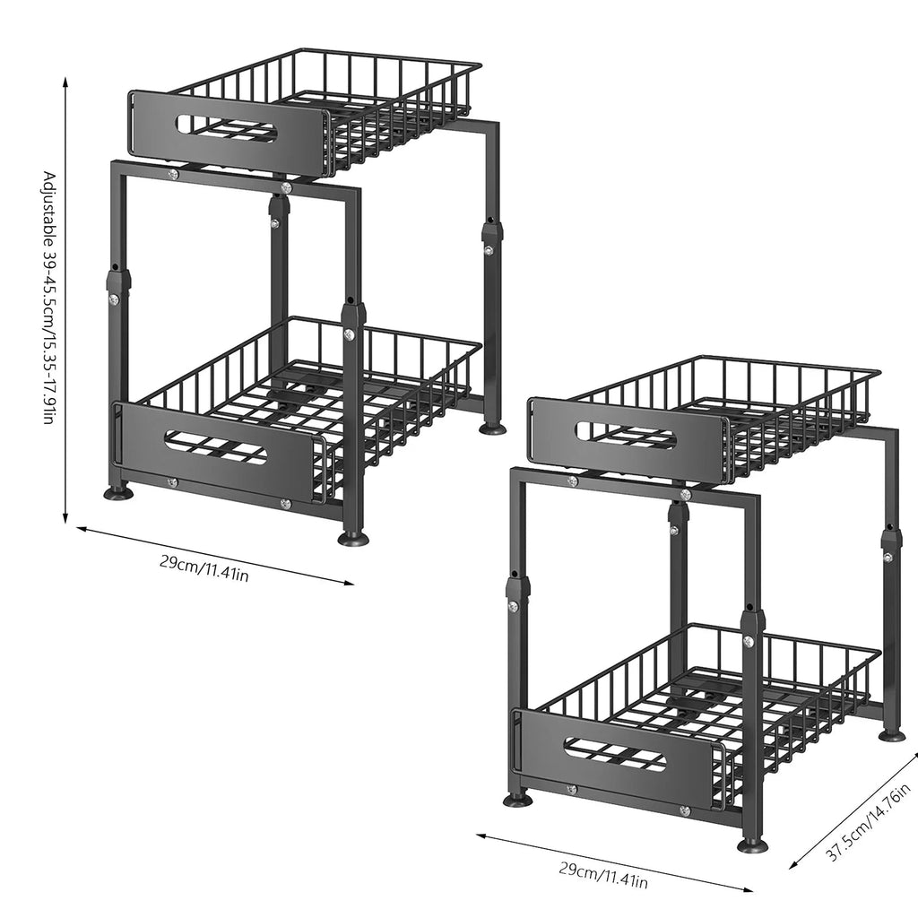 Smooth Sliding 2-Tier Steel Pull-Out Cabinet Organizer