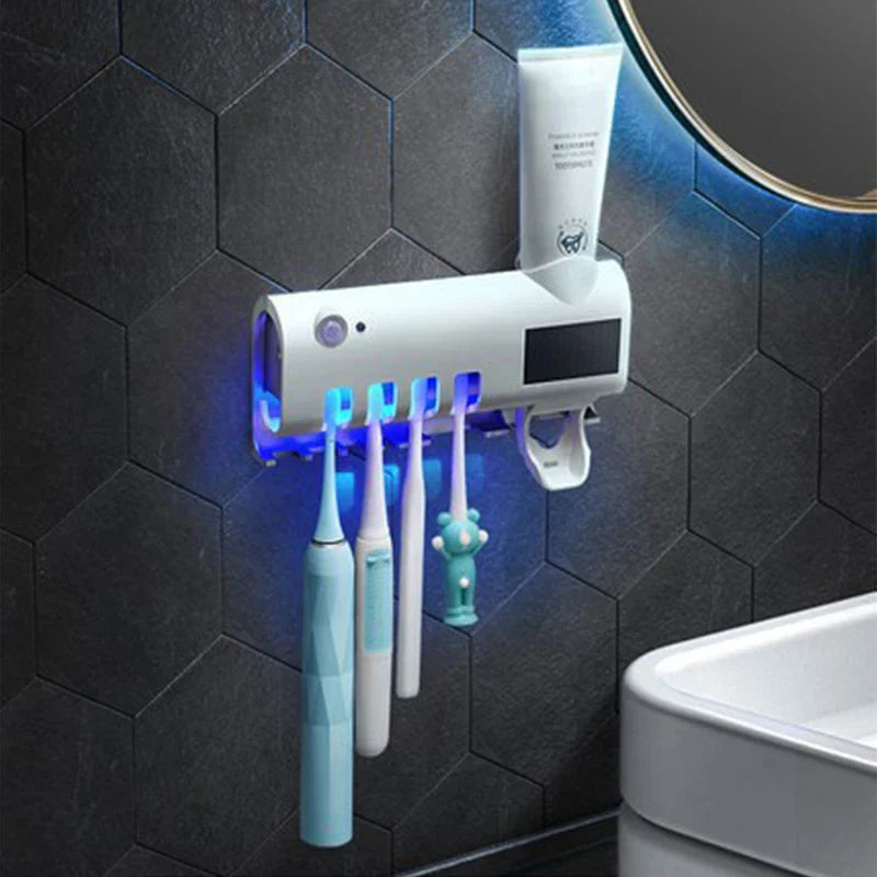 Solar-Powered UV Automatic Toothbrush Sanitizer & Dispenser