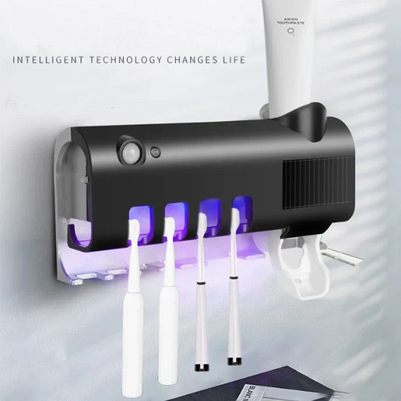 Solar-Powered UV Automatic Toothbrush Sanitizer & Dispenser