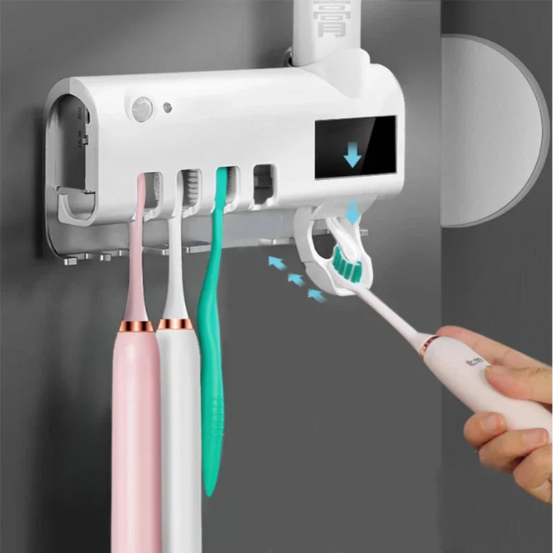 Solar-Powered UV Automatic Toothbrush Sanitizer & Dispenser