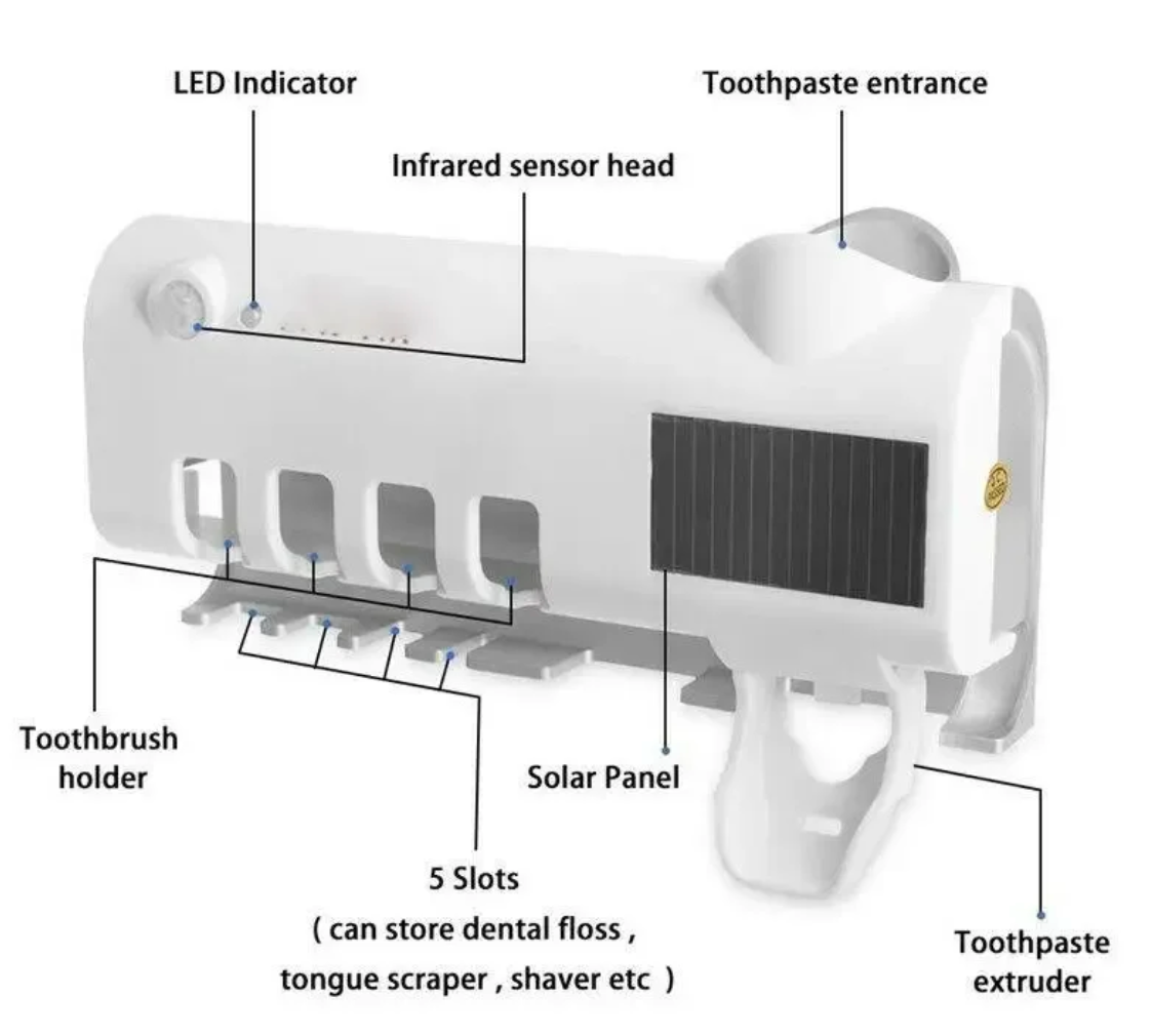 Solar-Powered UV Automatic Toothbrush Sanitizer & Dispenser
