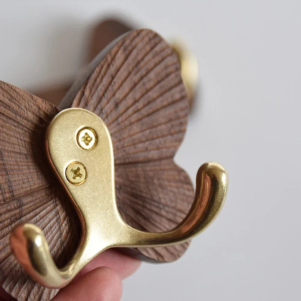Solid Black Walnut No-Drill Butterfly Wall Hooks (2-Hook)