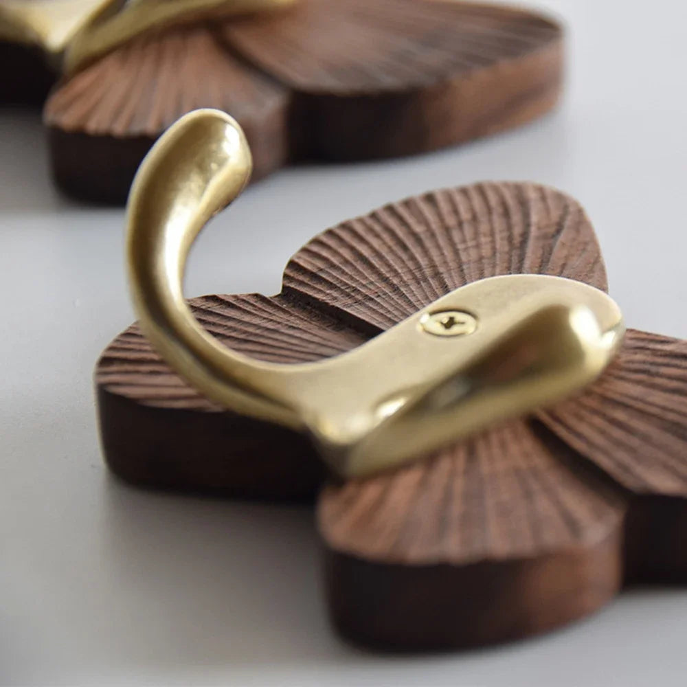 Solid Black Walnut No-Drill Butterfly Wall Hooks (2-Hook)