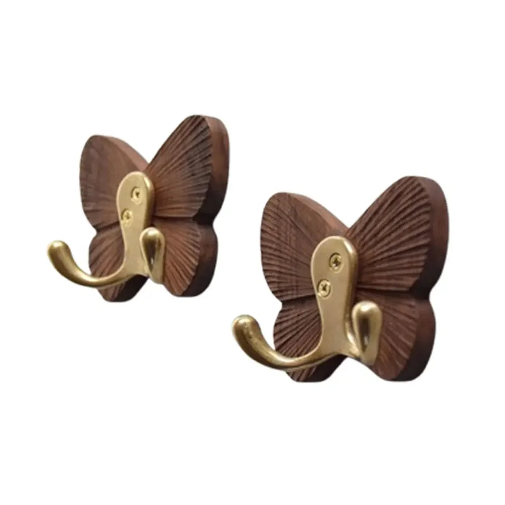 Solid Black Walnut No-Drill Butterfly Wall Hooks (2-Hook)