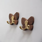 Solid Black Walnut No-Drill Butterfly Wall Hooks (2-Hook)