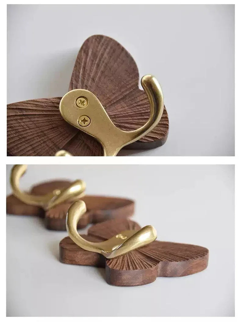 Solid Black Walnut No-Drill Butterfly Wall Hooks (2-Hook)