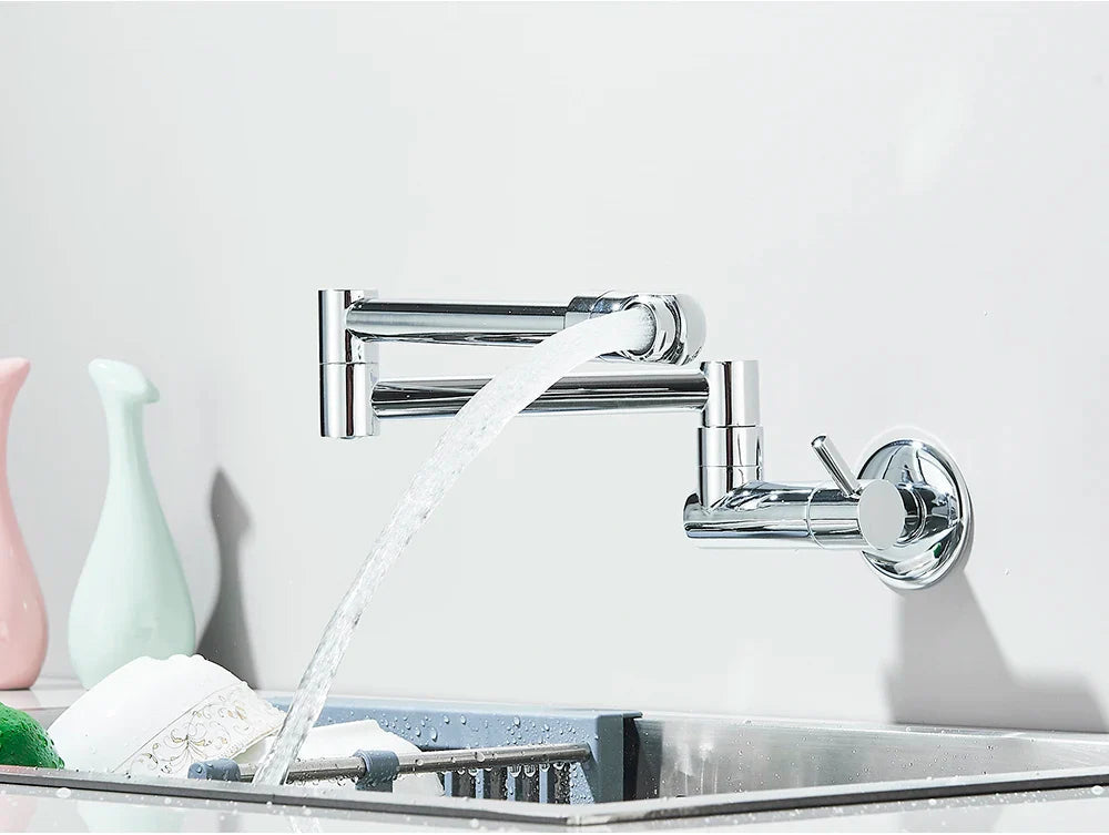 Solid Brass 360° Swivel Wall-Mount Kitchen Faucet