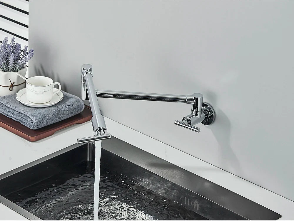 Solid Brass 360° Swivel Wall-Mount Kitchen Faucet