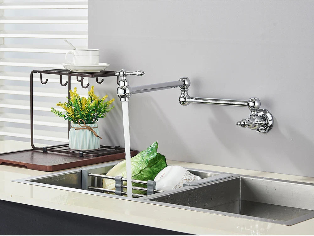Solid Brass 360° Swivel Wall-Mount Kitchen Faucet