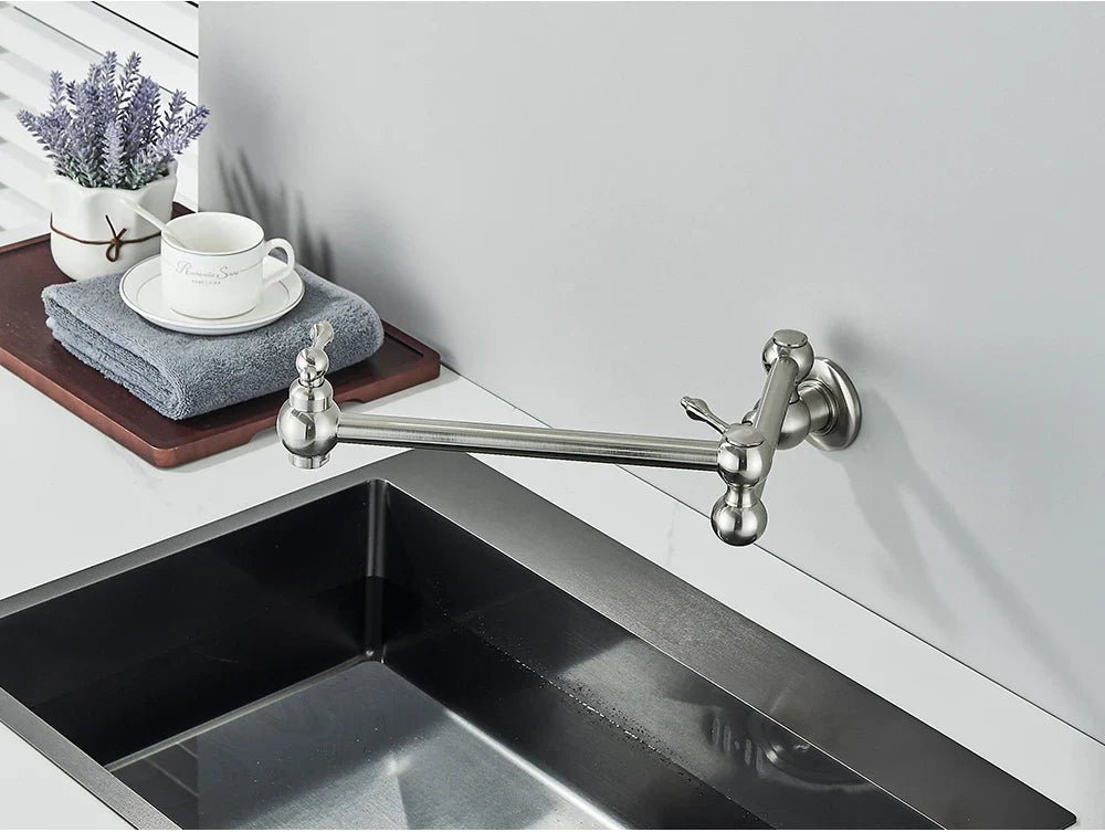 Solid Brass 360° Swivel Wall-Mount Kitchen Faucet