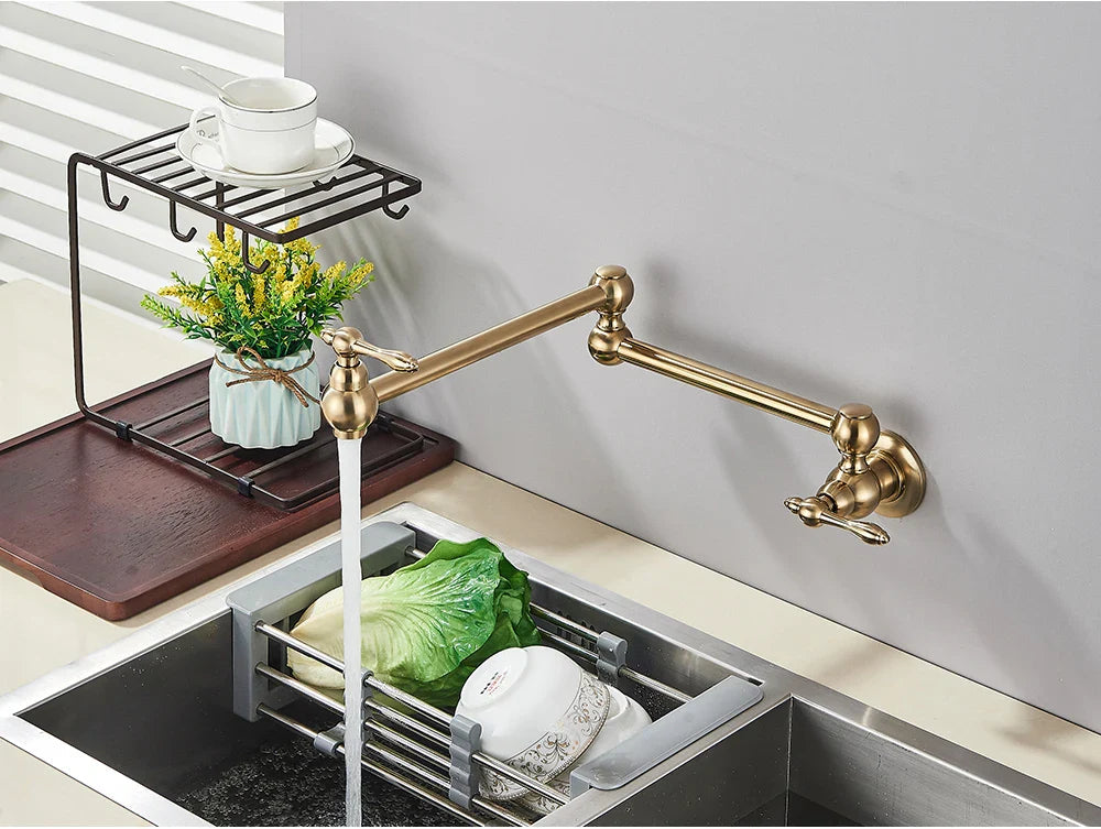 Solid Brass 360° Swivel Wall-Mount Kitchen Faucet