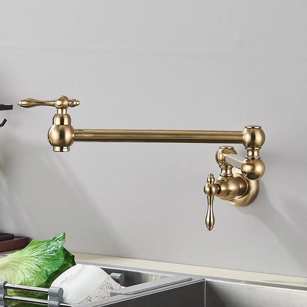 Solid Brass 360° Swivel Wall-Mount Kitchen Faucet